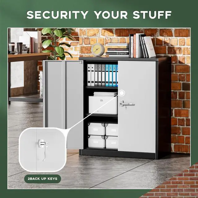 Alt view image 6 of 6 - Metal Cabinet, 36" Locking Storage File Cabinet with Doors and Shelves for Office,Home,Gym,School,Kitchen(Black Grey)