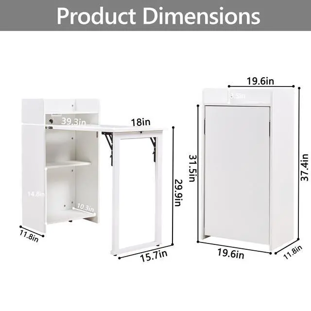 Alt view image 2 of 6 - Fold Out Desk,Hidden Desk with Built-in Outlet, Foldable Desk with Storage for Small Spaces,Home Office and Bedroom (White)