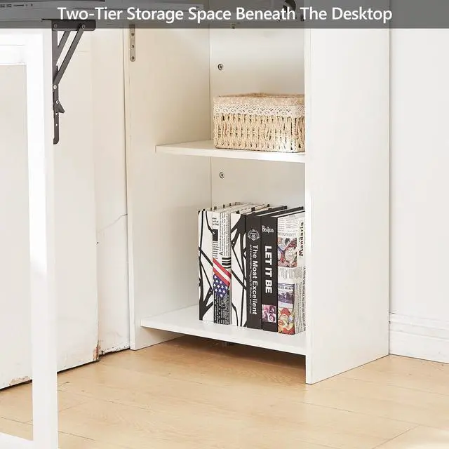 Alt view image 5 of 6 - Fold Out Desk,Hidden Desk with Built-in Outlet, Foldable Desk with Storage for Small Spaces,Home Office and Bedroom (White)
