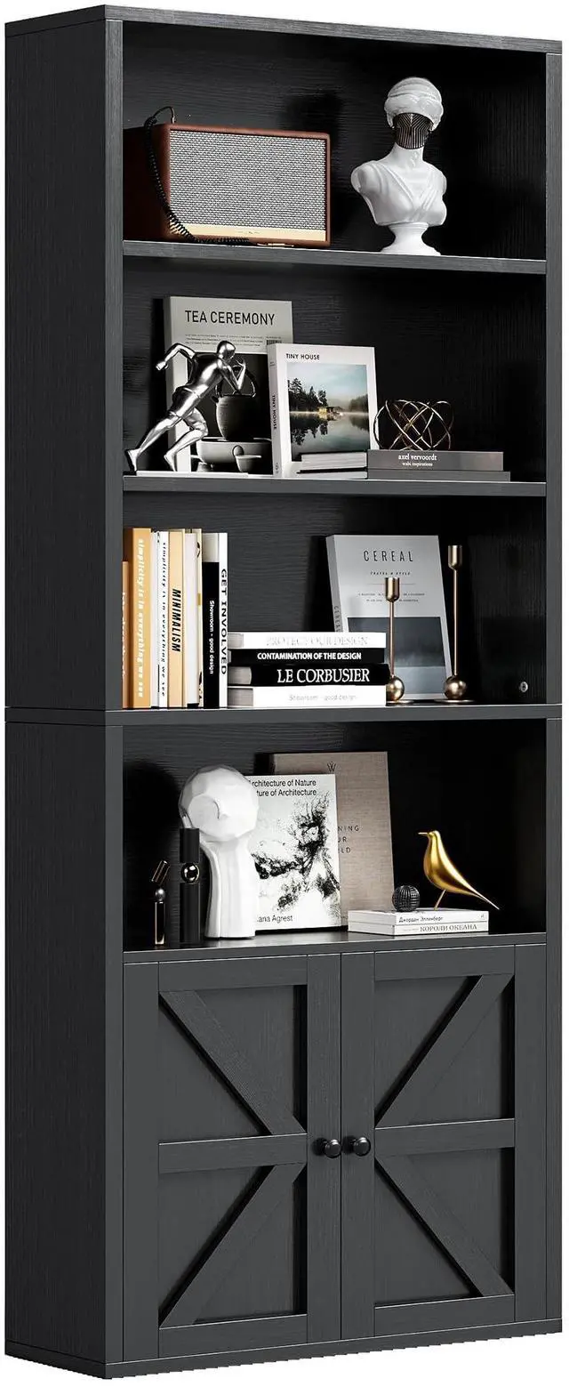Main image of 71.5" Tall Bookshelf and Bookcase, 6-Tier Wooden Bookshelves with Cabinet Doors, Floor Bookshelves and Office Storage Cabinets for Home Office, Living Room (Black 1 Pack, 6-Tier)