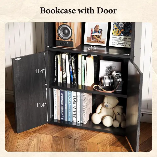 Alt view image 4 of 6 - 71.5" Tall Bookshelf and Bookcase, 6-Tier Wooden Bookshelves with Cabinet Doors, Floor Bookshelves and Office Storage Cabinets for Home Office, Living Room (Black 1 Pack, 6-Tier)