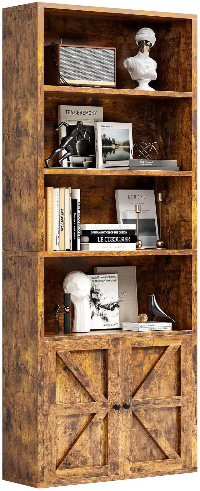 Main image of 71.5" Tall Bookshelf and Bookcase, 6-Tier Wooden Bookshelves with Cabinet Doors, Floor Bookshelves and Office Storage Cabinets for Home Office, Living Room (Brown 1 Pack, 6-Tier)