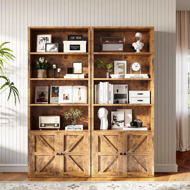 Alt view image 2 of 6 - 71.5" Tall Bookshelf and Bookcase, 6-Tier Wooden Bookshelves with Cabinet Doors, Floor Bookshelves and Office Storage Cabinets for Home Office, Living Room (Brown 1 Pack, 6-Tier)