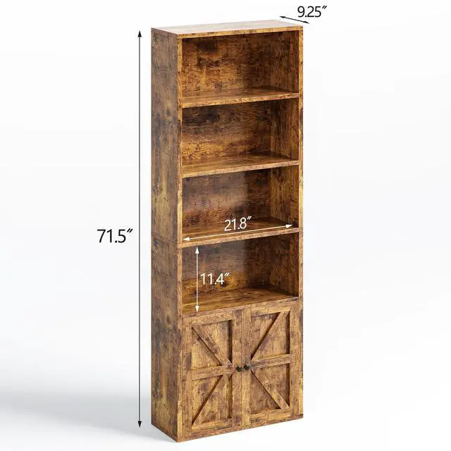 Alt view image 3 of 6 - 71.5" Tall Bookshelf and Bookcase, 6-Tier Wooden Bookshelves with Cabinet Doors, Floor Bookshelves and Office Storage Cabinets for Home Office, Living Room (Brown 1 Pack, 6-Tier)