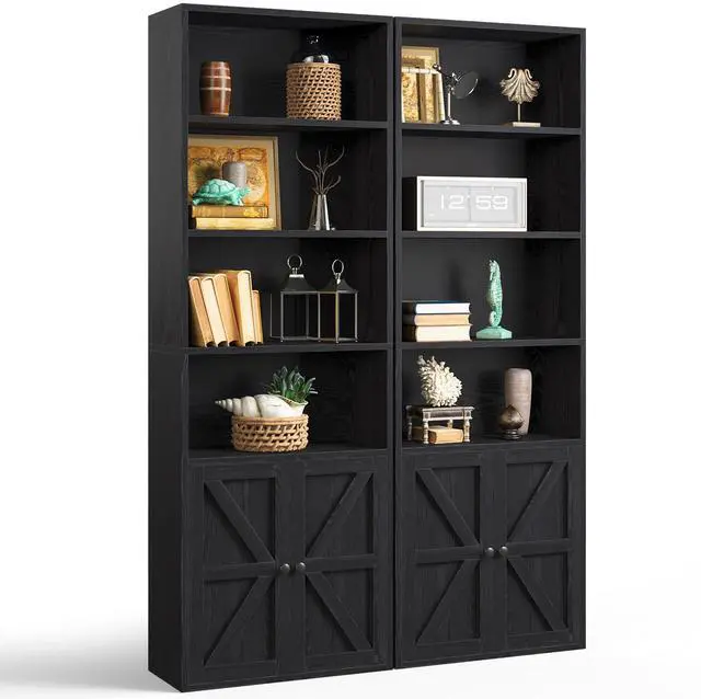 Main image of 71.5" Tall Bookshelf and Bookcase Set of 2, Wooden Bookshelves with Cabinet Doors, 6-Tier Bookshelves and Office Storage Cabinets for Home & Office(Black 2 Pack, 6-Tier)