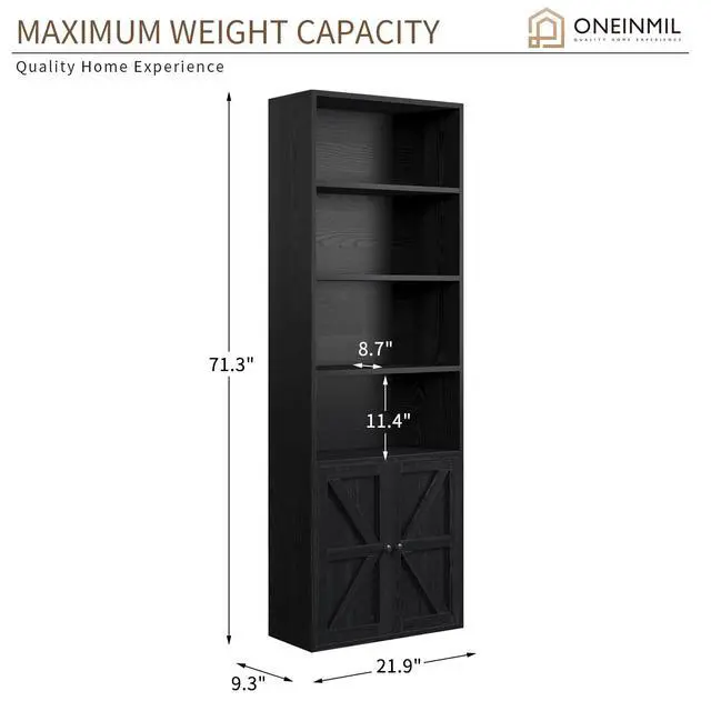 Alt view image 3 of 5 - 71.5" Tall Bookshelf and Bookcase Set of 2, Wooden Bookshelves with Cabinet Doors, 6-Tier Bookshelves and Office Storage Cabinets for Home & Office(Black 2 Pack, 6-Tier)