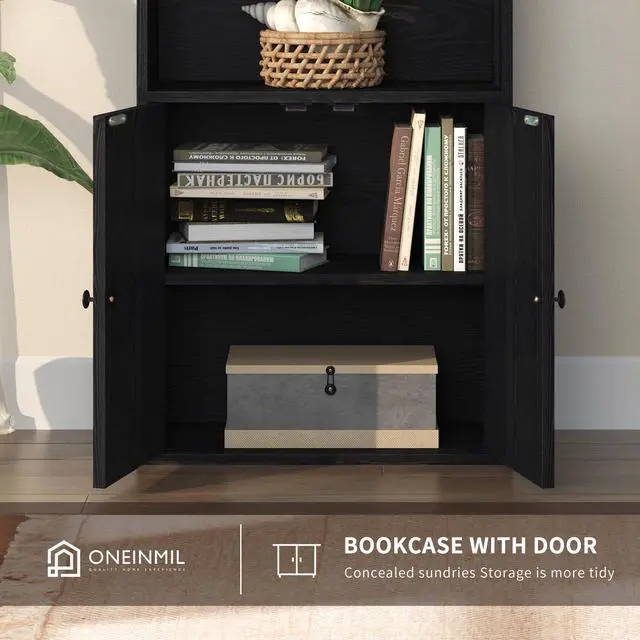 Alt view image 4 of 5 - 71.5" Tall Bookshelf and Bookcase Set of 2, Wooden Bookshelves with Cabinet Doors, 6-Tier Bookshelves and Office Storage Cabinets for Home & Office(Black 2 Pack, 6-Tier)