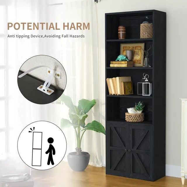 Alt view image 5 of 5 - 71.5" Tall Bookshelf and Bookcase Set of 2, Wooden Bookshelves with Cabinet Doors, 6-Tier Bookshelves and Office Storage Cabinets for Home & Office(Black 2 Pack, 6-Tier)