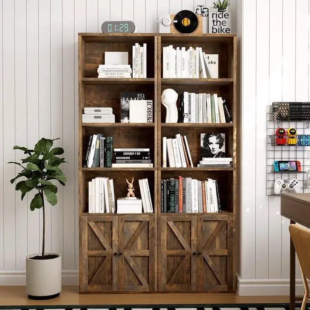 Main image of 71.5" Tall Bookshelf and Bookcase Set of 2, Wooden Bookshelves with Cabinet Doors, 6-Tier Bookshelves and Office Storage Cabinets for Home & Office(Brown 2 Pack, 6-Tier)
