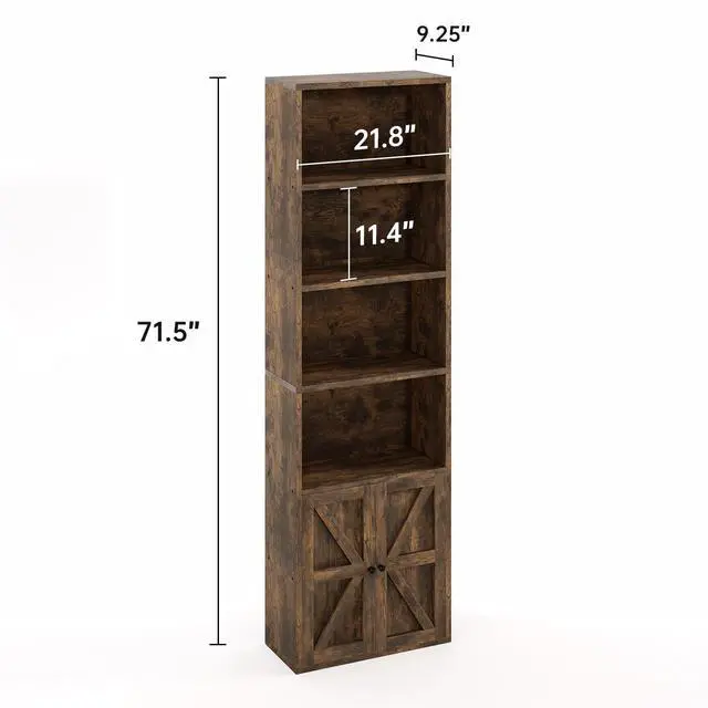 Alt view image 2 of 6 - 71.5" Tall Bookshelf and Bookcase Set of 2, Wooden Bookshelves with Cabinet Doors, 6-Tier Bookshelves and Office Storage Cabinets for Home & Office(Brown 2 Pack, 6-Tier)