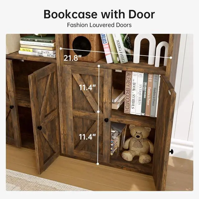 Alt view image 3 of 6 - 71.5" Tall Bookshelf and Bookcase Set of 2, Wooden Bookshelves with Cabinet Doors, 6-Tier Bookshelves and Office Storage Cabinets for Home & Office(Brown 2 Pack, 6-Tier)