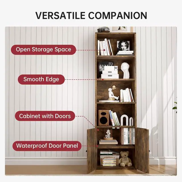 Alt view image 4 of 6 - 71.5" Tall Bookshelf and Bookcase Set of 2, Wooden Bookshelves with Cabinet Doors, 6-Tier Bookshelves and Office Storage Cabinets for Home & Office(Brown 2 Pack, 6-Tier)