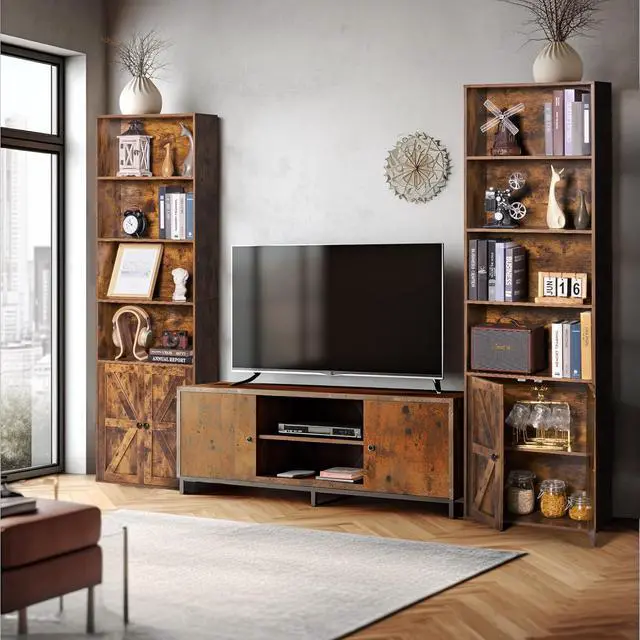 Alt view image 6 of 6 - 71.5" Tall Bookshelf and Bookcase Set of 2, Wooden Bookshelves with Cabinet Doors, 6-Tier Bookshelves and Office Storage Cabinets for Home & Office(Brown 2 Pack, 6-Tier)