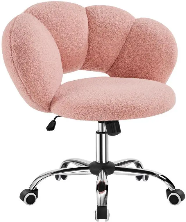 Main image of Boucle Upholstered Desk Chair Cloud-Shaped Vanity Chair Adjustable Home Office Chair Computer Chair with Rolling Wheels for Living Room, Bedroom Pink