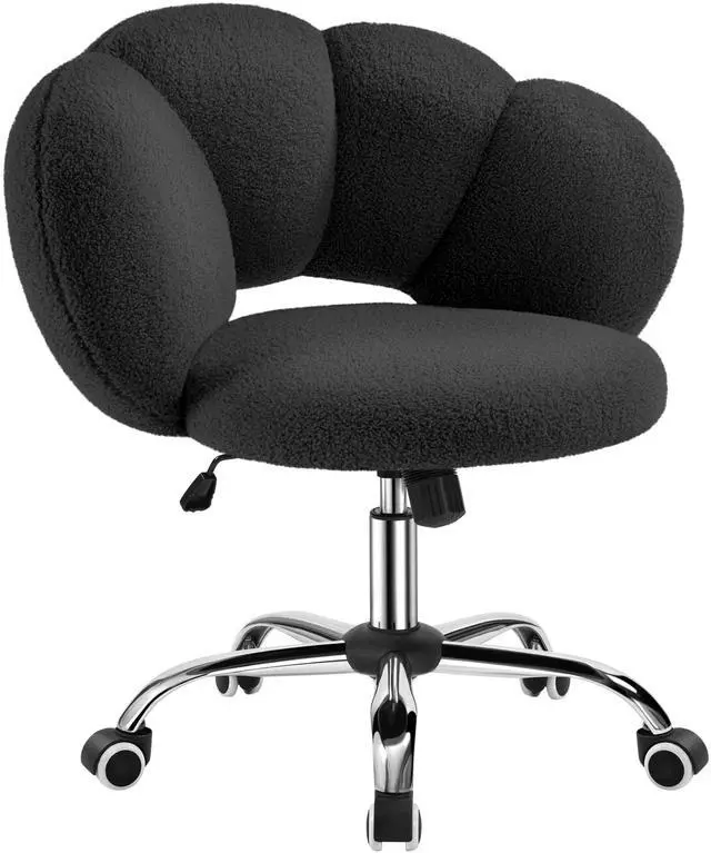 Main image of Boucle Upholstered Desk Chair Cloud-Shaped Vanity Chair Adjustable Home Office Computer with Rolling Wheels for Living Room, Bedroom Black