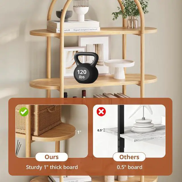Alt view image 4 of 6 - 71" Tall Arched Bookshelf with Sliding Doors, Mid Century Modern Metal Curved Bookcase Cabinet with Storage, 4-Tier Storage Shelf for Living Room, Home Office, Bedroom, Natural