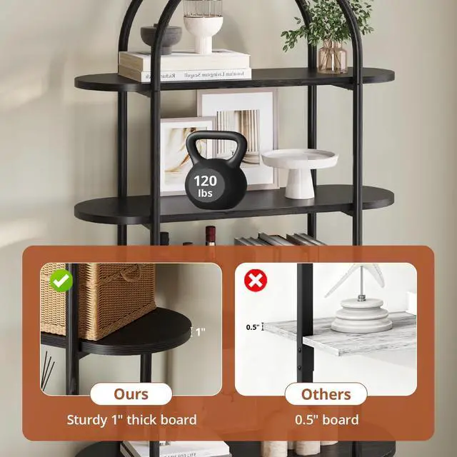 Alt view image 3 of 6 - 71" Tall Arched Bookshelf with Sliding Doors, Mid Century Modern Metal Curved Bookcase Cabinet with Storage, 4-Tier Storage Shelf for Living Room, Home Office, Bedroom, Black