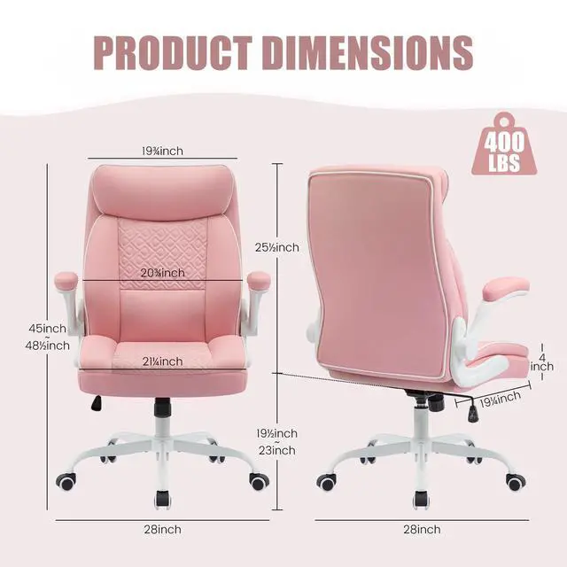 Alt view image 2 of 6 - Leather Office Chair, Computer Desk Chair with Lumbar Support,Height Adjustment, Comfortable Excutive Task Chairs 400lbs with Padded Flip-up Armrests, Pink