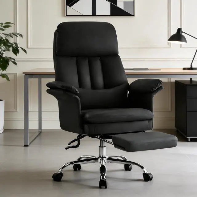 Main image of Leather Home Office Chair with Footrest 400lbs, High Back Rolling Desk Chair with Lumbar Support Soft Armrests, Excutive Office Chairs with Wheels Height Adjustable Rocking Swivel Functions,Black
