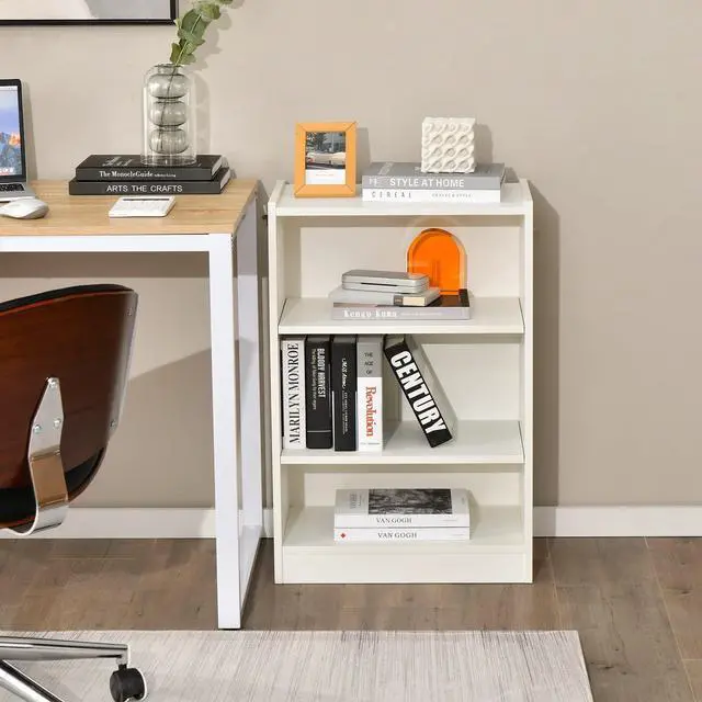 Alt view image 4 of 6 - 3 Tier Bookcase, Floor Standing Open Bookshelf with 18-Position Adjustable Shelves, Anti-toppling Device, Modern Multipurpose Display Storage Organizer for Living Room Study (2, White)