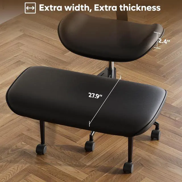 Alt view image 4 of 6 - Cross-Legged Office Chair with Footrest, PU Leather Armless Desk Chair, Wide Padded Seat for Cross Leg Sitting, Adjustable Height & Swivel, Modern Home Office Chair, Black