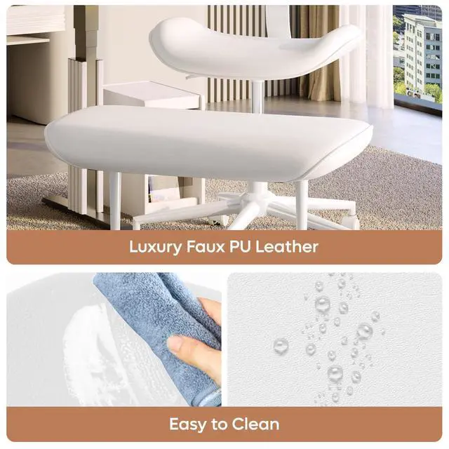 Alt view image 3 of 6 - Cross-Legged Meditation Chair, ADHD Friendly Armless Office Chair with Footrest, PU Leather Wide Seat Desk Chair for Focus, Calm Sitting & Home Office, Off White