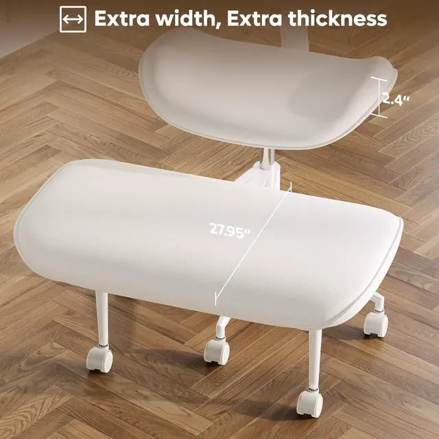 Alt view image 4 of 6 - Cross-Legged Meditation Chair, ADHD Friendly Armless Office Chair with Footrest, PU Leather Wide Seat Desk Chair for Focus, Calm Sitting & Home Office, Off White