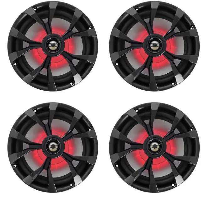 Main image of RKL80MB Bundle: (4) 8 900W Black Marine Boat Speakers w/LED Lights, IP66 Waterproof, Beat Sync LEDs, Stainless Steel Mounting Screws, for Marine/ATV/UTV, 4-Piece