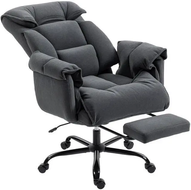 Main image of Executive Office Chair with Footrest, Reclining Swivel Computer Desk Chair with High Back, Thick Cushion, Padded Armrest, Adjustable Height, Rolling Wheels, Dark Gray