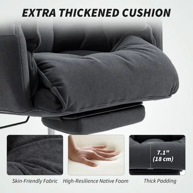 Alt view image 5 of 6 - Executive Office Chair with Footrest, Reclining Swivel Computer Desk Chair with High Back, Thick Cushion, Padded Armrest, Adjustable Height, Rolling Wheels, Dark Gray