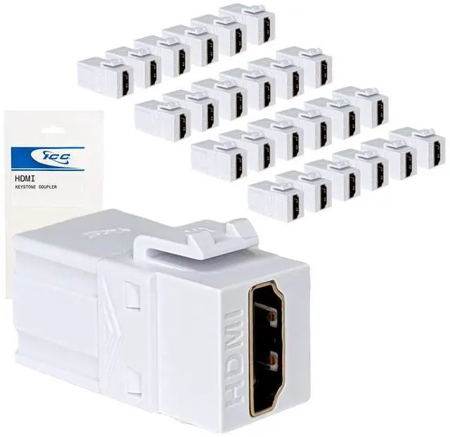 Main image of HDMI Keystone Jack 4K @ 60Hz, Female to Female HDMI Coupler, 180 Degree Insert for Wall Plate, HD Style, White, 25-Pack