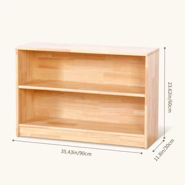Alt view image 2 of 6 - Rubber Wood Montessori Shelf and Toy Storage, 35.4" L, Solid Wood Bookshelf and Toy Organizers, 2-Tier Storage Cabinet Shelves and Kids Bookcase for Classroom, Kindergarten, Kids Room, Playroom