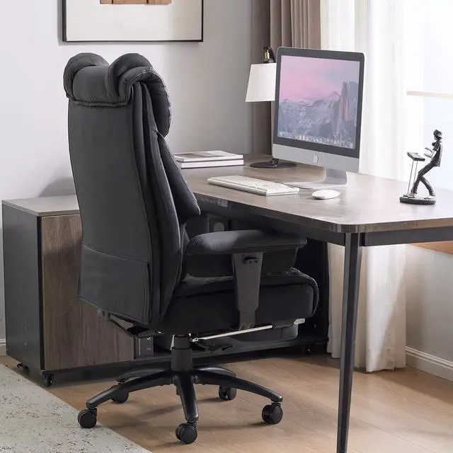 Alt view image 2 of 6 - Executive Office Chair 400LBS with Foot Rest & Waist Lumber Support, Big and Tall Ergonomic Gaming Chair with 2D Armrests, High-Back Leather Reclining Chair for Home, Office, Black