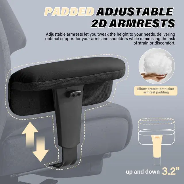 Alt view image 6 of 6 - Executive Office Chair 400LBS with Foot Rest & Waist Lumber Support, Big and Tall Ergonomic Gaming Chair with 2D Armrests, High-Back Leather Reclining Chair for Home, Office, Black