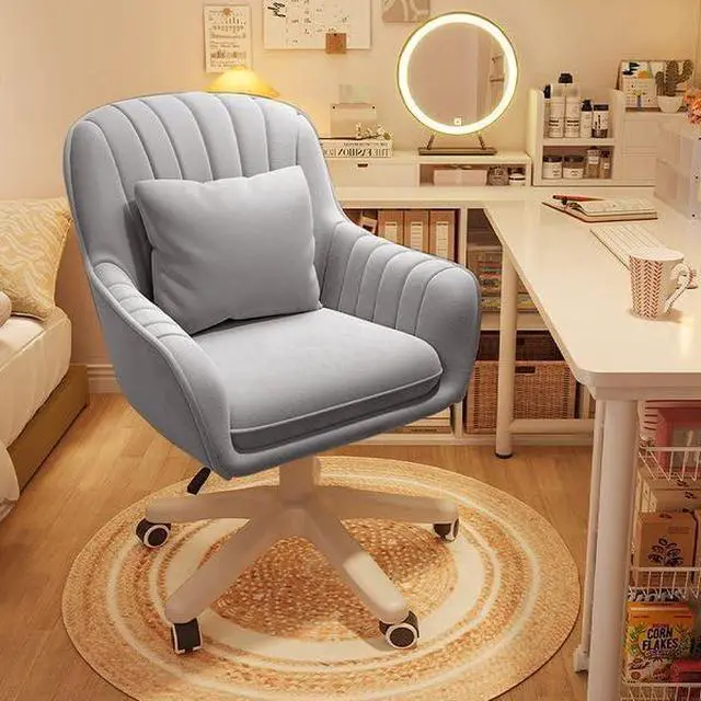 Main image of Velvet Desk Chair with Pillow Upholstered Vanity Chair for Girls Women, Home Office Computer Task Chair with Wheels Swivel Rolling Accent Chair for Living Room, Bedroom