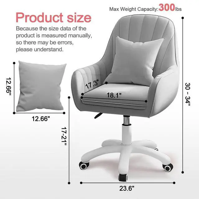 Alt view image 2 of 6 - Velvet Desk Chair with Pillow Upholstered Vanity Chair for Girls Women, Home Office Computer Task Chair with Wheels Swivel Rolling Accent Chair for Living Room, Bedroom