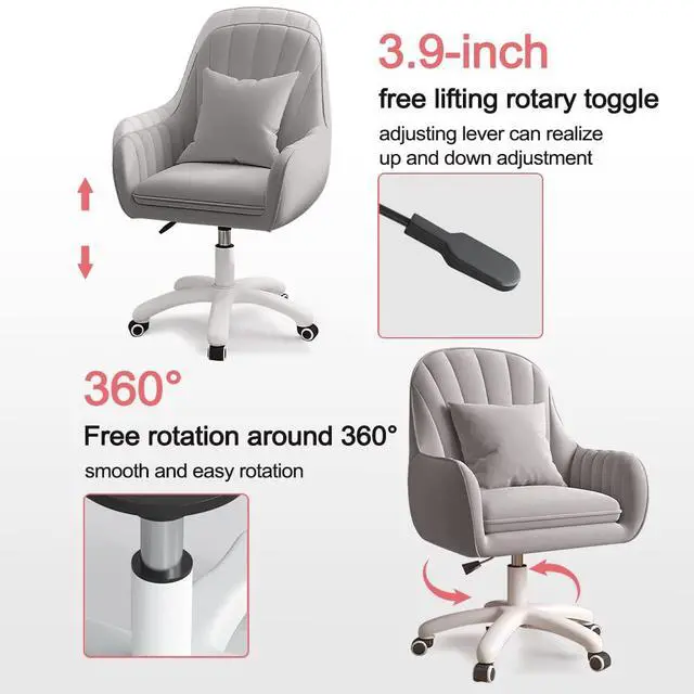 Alt view image 3 of 6 - Velvet Desk Chair with Pillow Upholstered Vanity Chair for Girls Women, Home Office Computer Task Chair with Wheels Swivel Rolling Accent Chair for Living Room, Bedroom