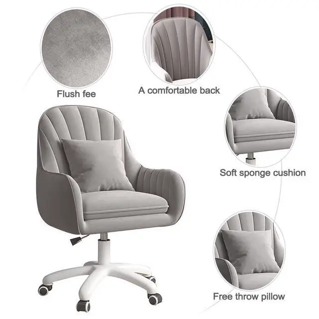 Alt view image 4 of 6 - Velvet Desk Chair with Pillow Upholstered Vanity Chair for Girls Women, Home Office Computer Task Chair with Wheels Swivel Rolling Accent Chair for Living Room, Bedroom