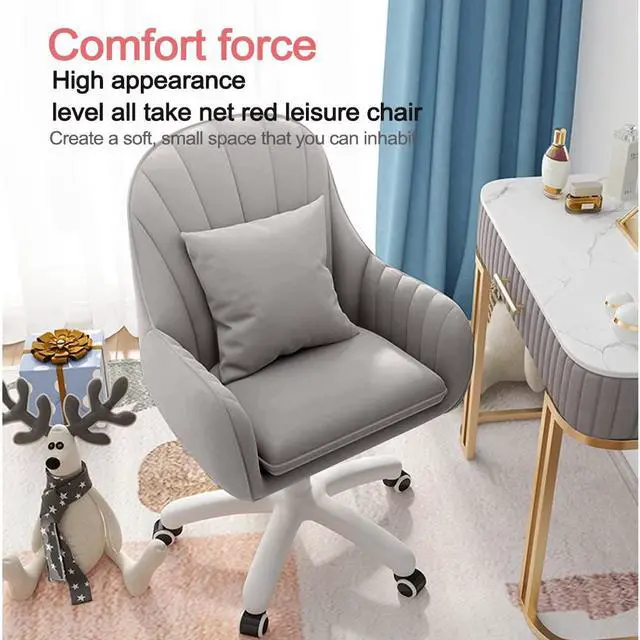 Alt view image 5 of 6 - Velvet Desk Chair with Pillow Upholstered Vanity Chair for Girls Women, Home Office Computer Task Chair with Wheels Swivel Rolling Accent Chair for Living Room, Bedroom