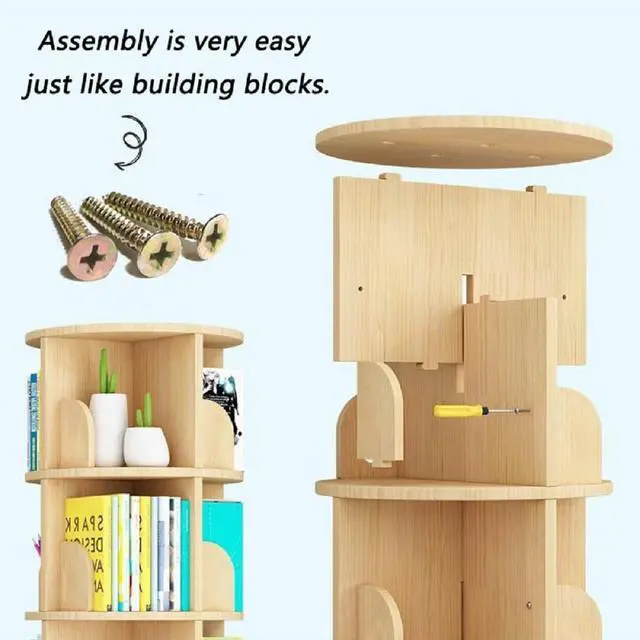 Alt view image 6 of 6 - 4 Tier Rotating Bookshelf with Legs, Floor Standing Bookshelf Stackable Bookshelf Wood Bookcase Round Bookcase 360 Display Book Shelf for Bedroom Living Room