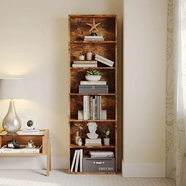 Alt view image 6 of 6 - Bookshelf Set of 2, 6 Tier Bookcase, Book Shelf Open Storage Organization, Floor Standing Display Bookshelves and Office Storage Stand for Living Room, Home Office, Dinning Room, Brown