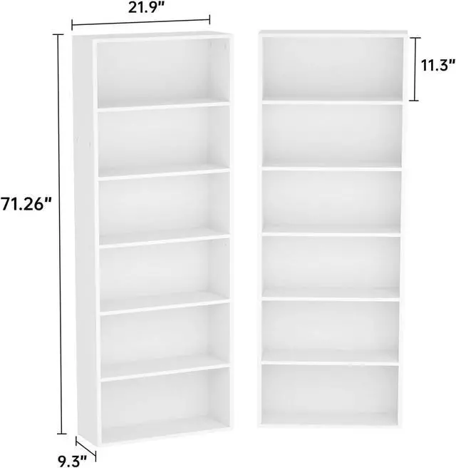 Alt view image 2 of 6 - Bookshelf Set of 2, 6 Tier Bookcase, Book Shelf Open Storage Organization, Floor Standing Display Bookshelves and Office Storage Stand for Living Room, Home Office, Dinning Room, White