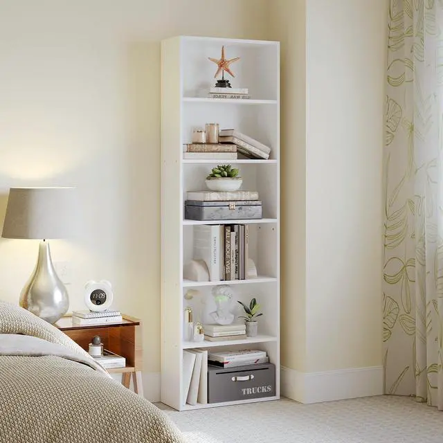 Alt view image 4 of 6 - Bookshelf Set of 2, 6 Tier Bookcase, Book Shelf Open Storage Organization, Floor Standing Display Bookshelves and Office Storage Stand for Living Room, Home Office, Dinning Room, White