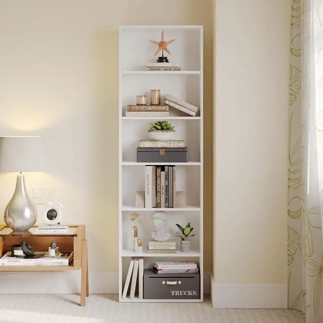 Alt view image 6 of 6 - Bookshelf Set of 2, 6 Tier Bookcase, Book Shelf Open Storage Organization, Floor Standing Display Bookshelves and Office Storage Stand for Living Room, Home Office, Dinning Room, White
