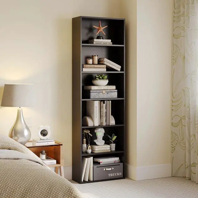 Alt view image 4 of 6 - Bookshelf Set of 2, 6 Tier Bookcase, Book Shelf Open Storage Organization, Floor Standing Display Bookshelves and Office Storage Stand for Living Room, Home Office, Dinning Room, Black