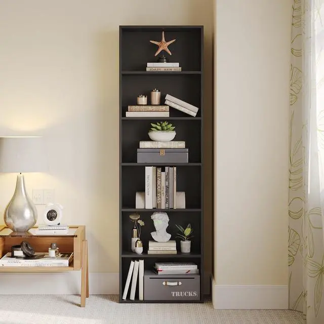 Alt view image 6 of 6 - Bookshelf Set of 2, 6 Tier Bookcase, Book Shelf Open Storage Organization, Floor Standing Display Bookshelves and Office Storage Stand for Living Room, Home Office, Dinning Room, Black