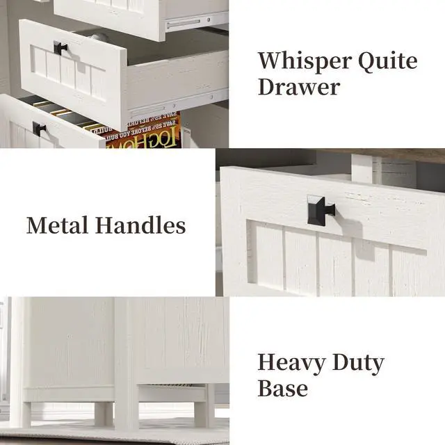 Alt view image 6 of 6 - Executive Desk, Modern Farmhouse Computer Desk with Drawers & Cabinet, Home Office Desk for Work Study Writing Workspace (Antique White, 62")