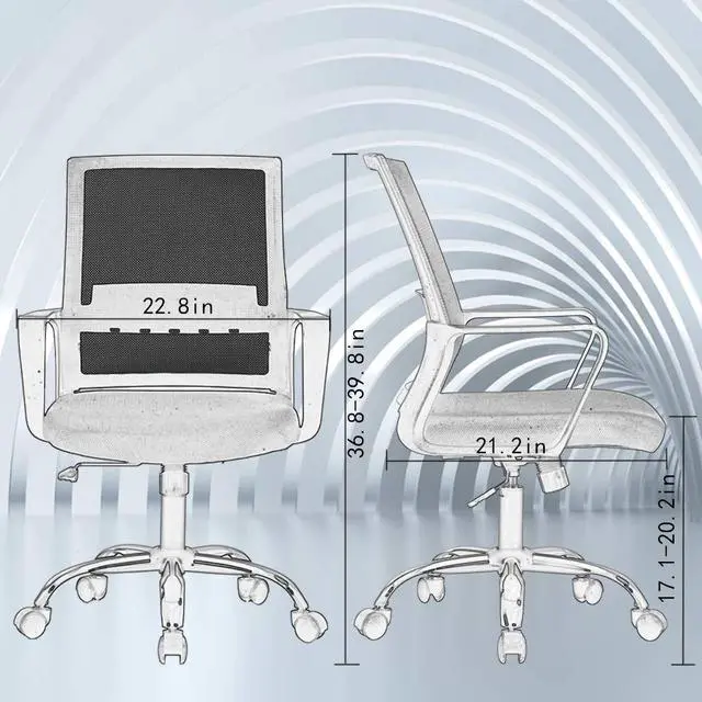 Alt view image 3 of 6 - Computer Chair Swivel Rolling Executive Lumbar Support Task Mesh Chair Metal Base for Women&Men, 2 Pack
