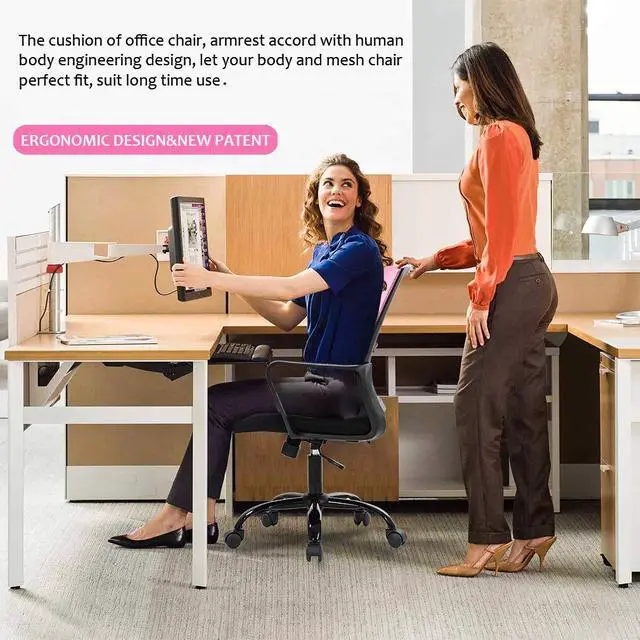 Alt view image 4 of 6 - Computer Chair Swivel Rolling Executive Lumbar Support Task Mesh Chair Metal Base for Women&Men, 2 Pack