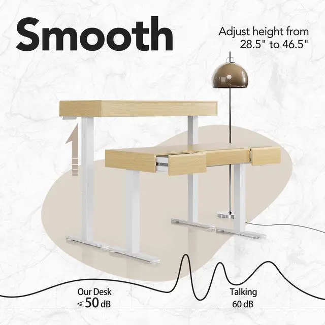 Alt view image 3 of 6 - 48 Inch Standing Desk with Drawers, Electric Adjustable Height Stand Up Desk with Storage, Whole-Piece Board Computer Workstation for Home Office, Light Walnut